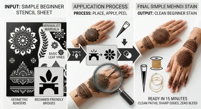 Simple Mehndi Stencils for Beginners:(Easy Designs Tips & Guide)