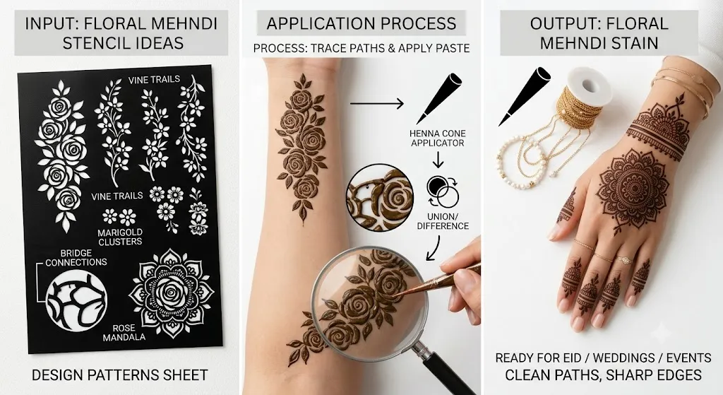 Floral Mehndi Stencil Ideas