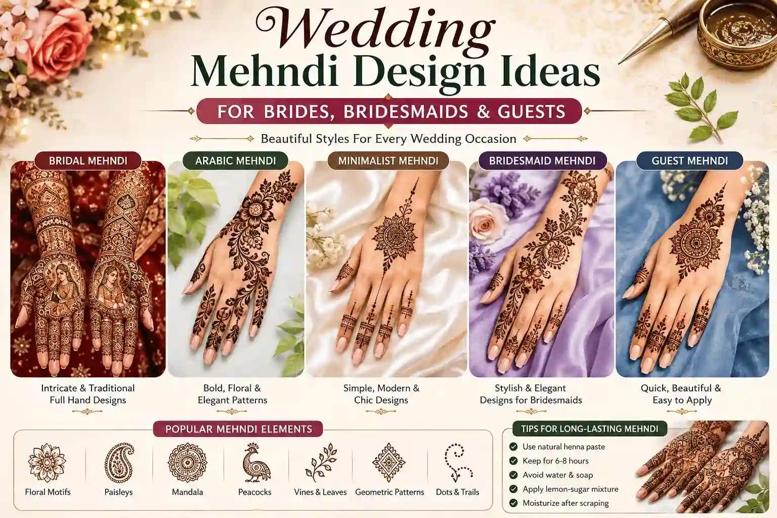 Wedding Mehndi Design Ideas:for Brides Bridesmaids & Guests
