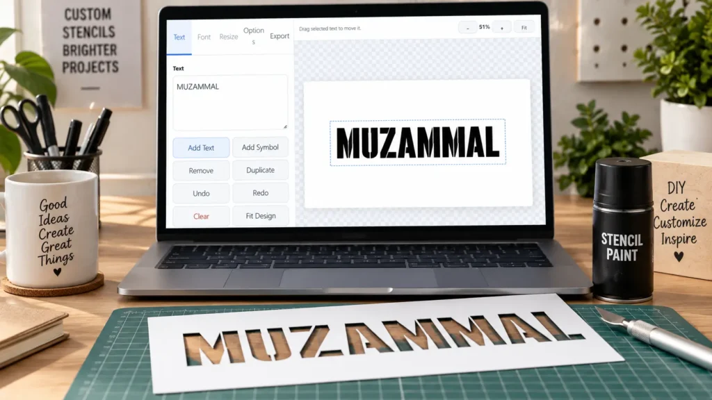 Name stencil maker showing custom name stencil result